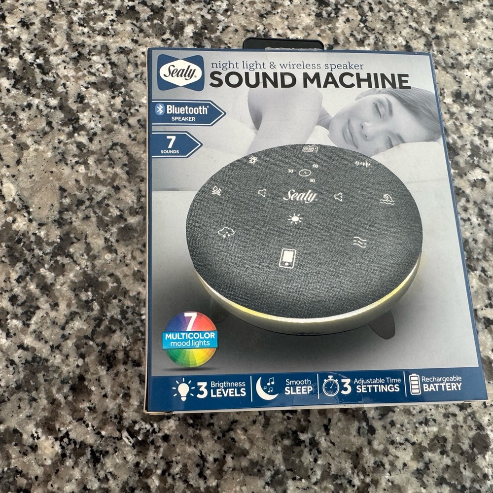 NEW Sealy Sound Machine with Night Light & Wireless Bluetooth Speaker - Gray